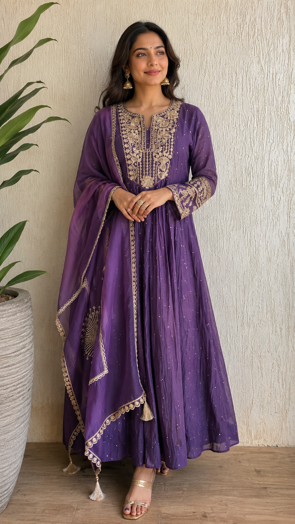 Royal Purple Chanderi Anarkali Set