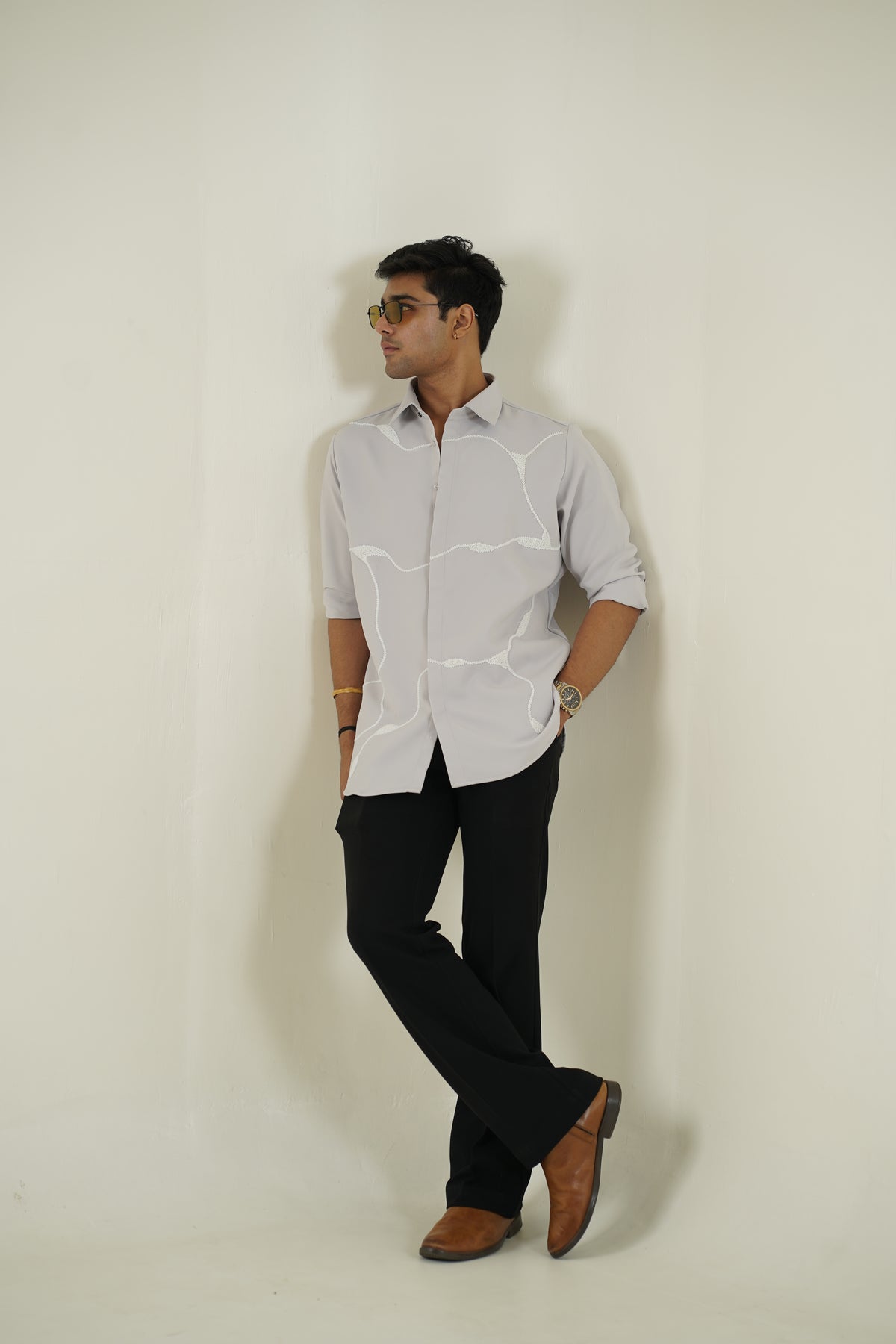 Ivory Wave Embroidered Shirt