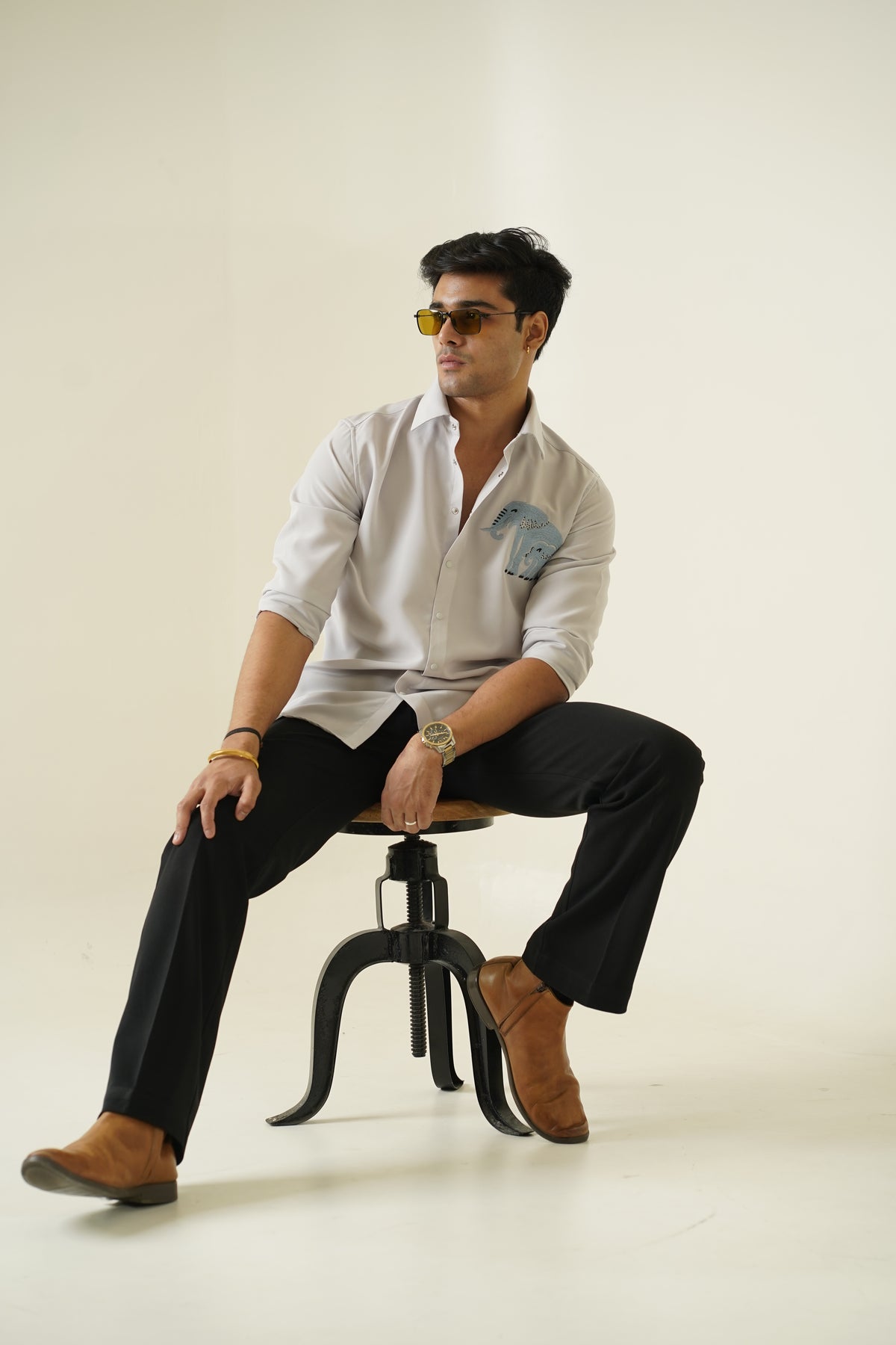 Ivory Elephant Embroidered Shirt