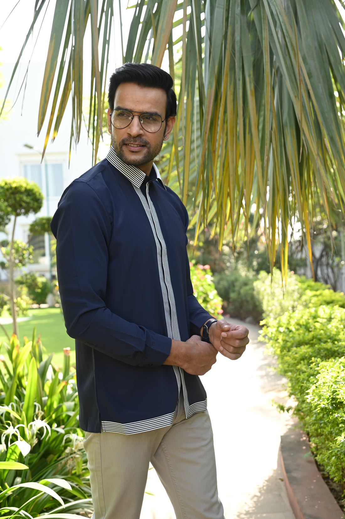 Navy Blue Striped Shirt