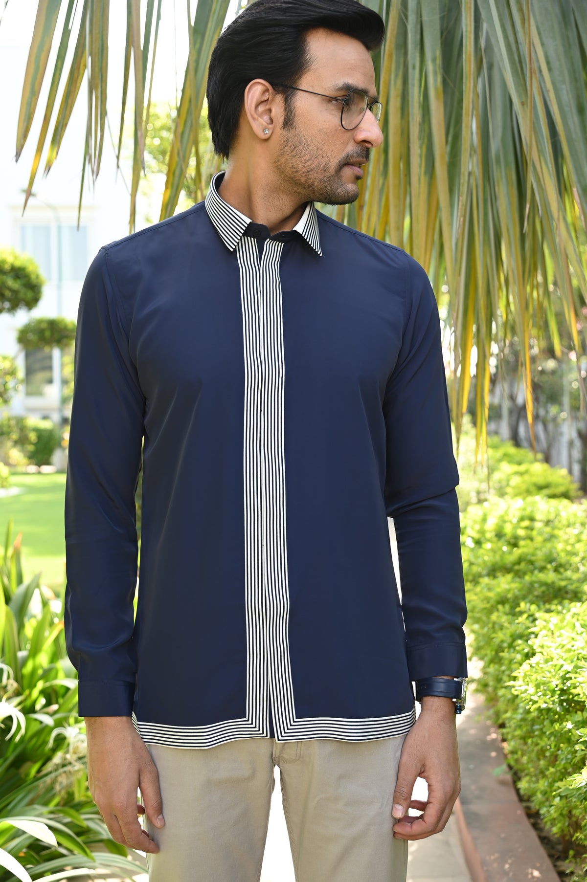 Navy Blue Striped Shirt