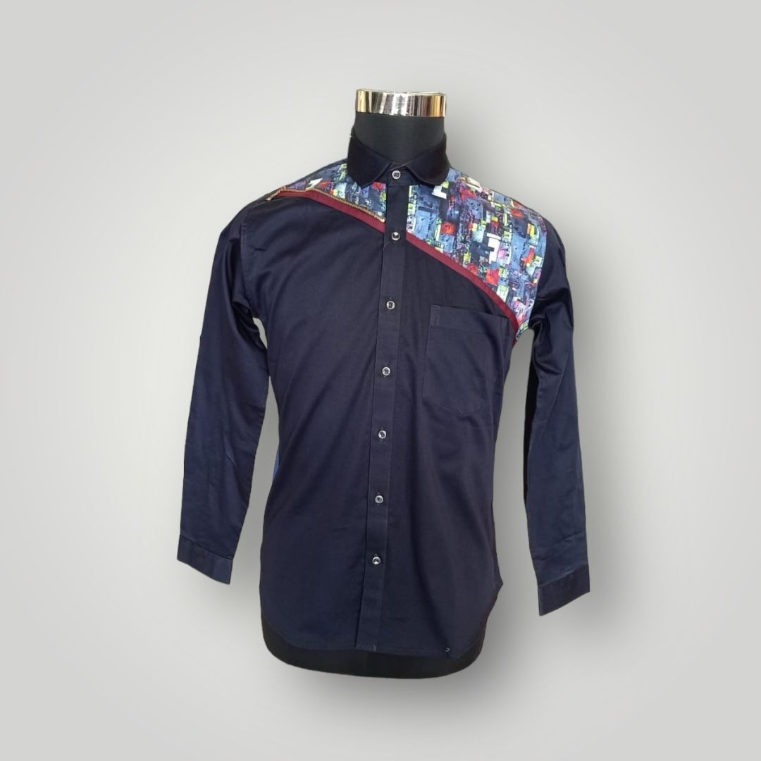 Blue Printed zipper shirt