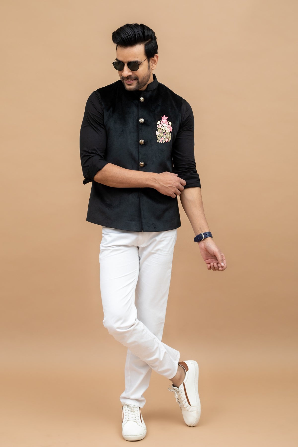 Black Velvet Handwork Nehru Jacket