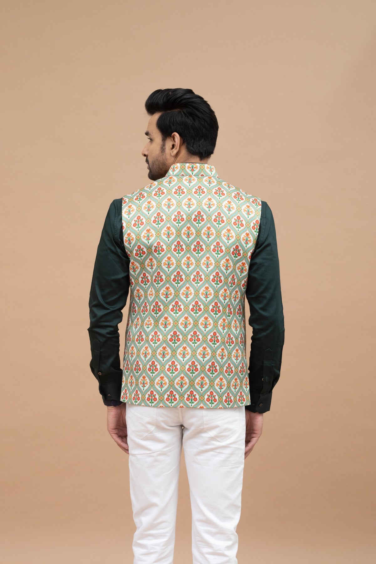 Mint Green Floral Nehru Jacket