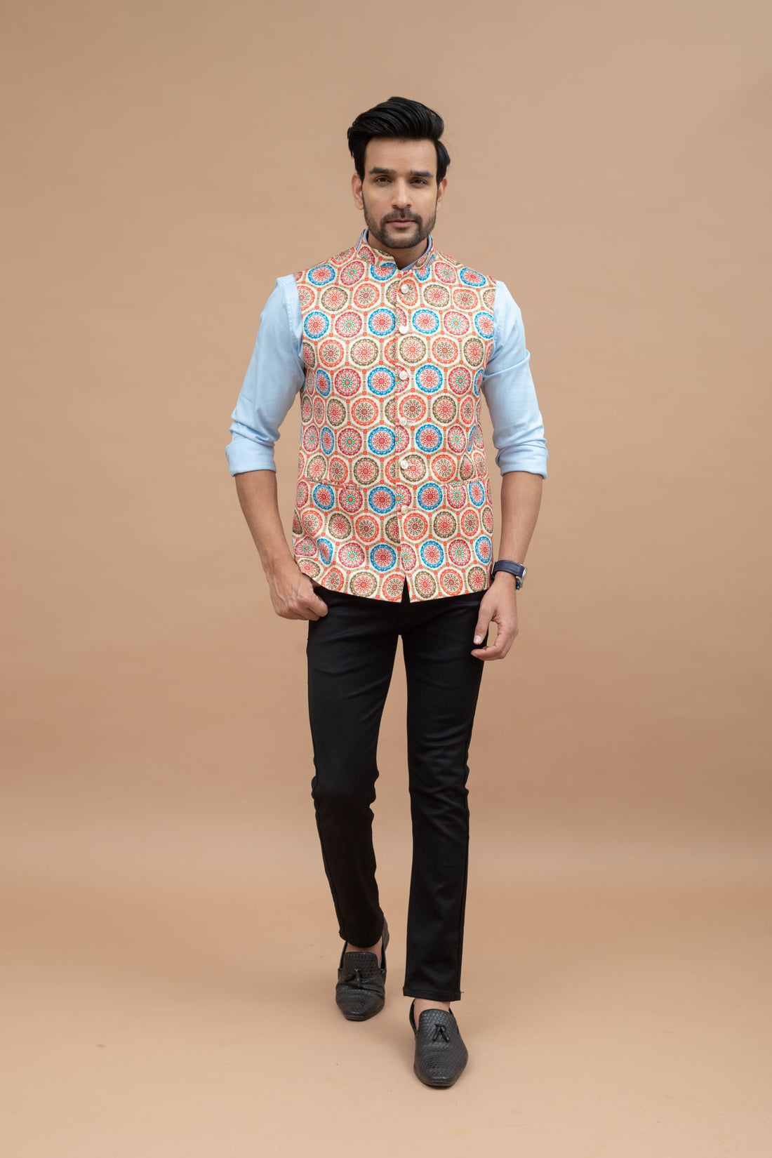 Button Print Nehru Jacket