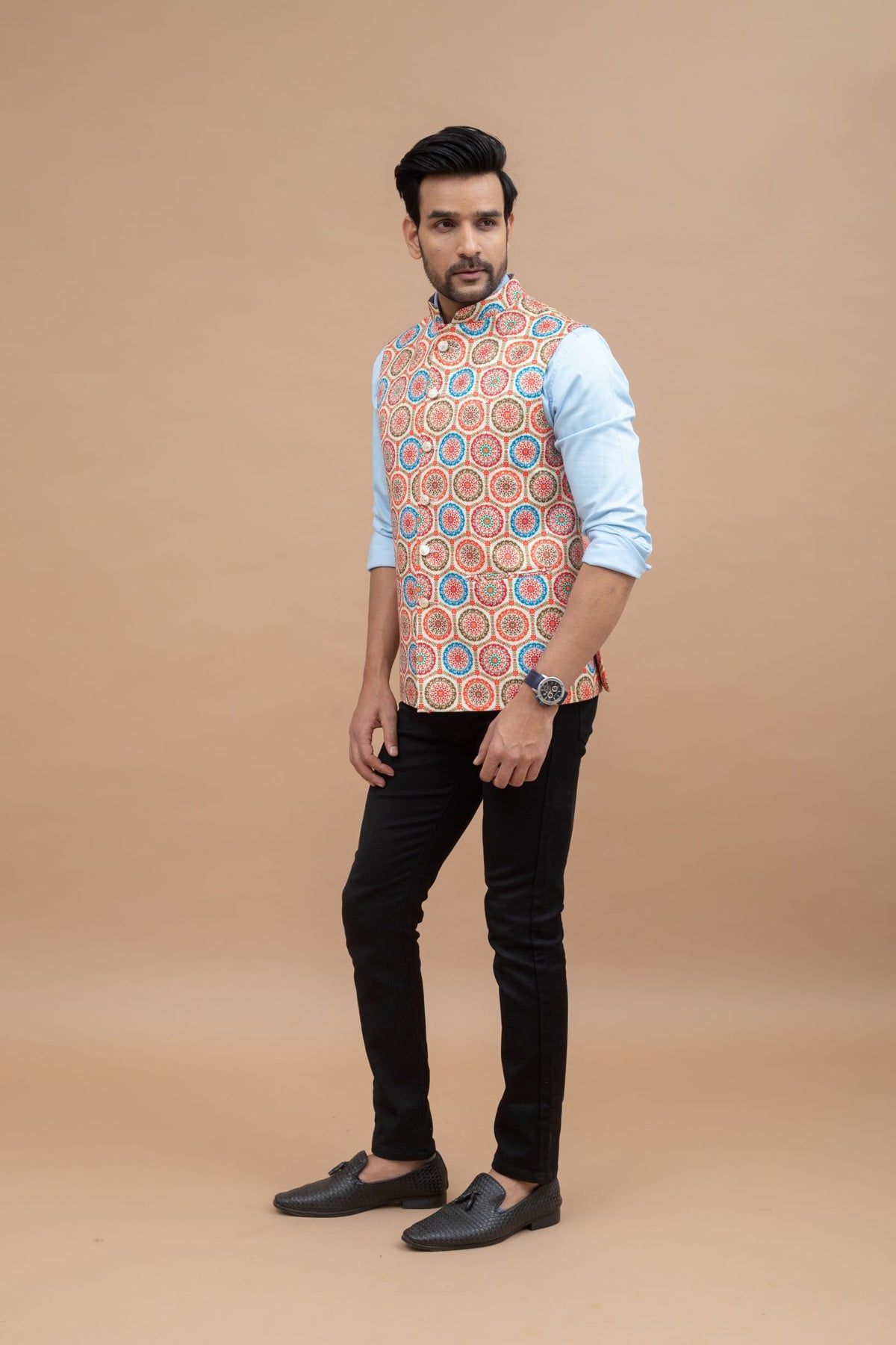 Button Print Nehru Jacket