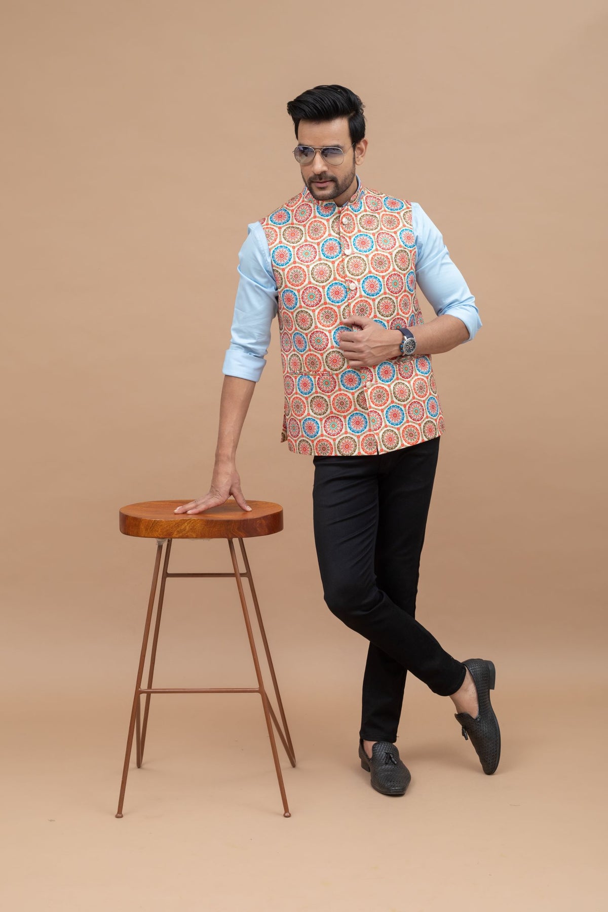 Button Print Nehru Jacket