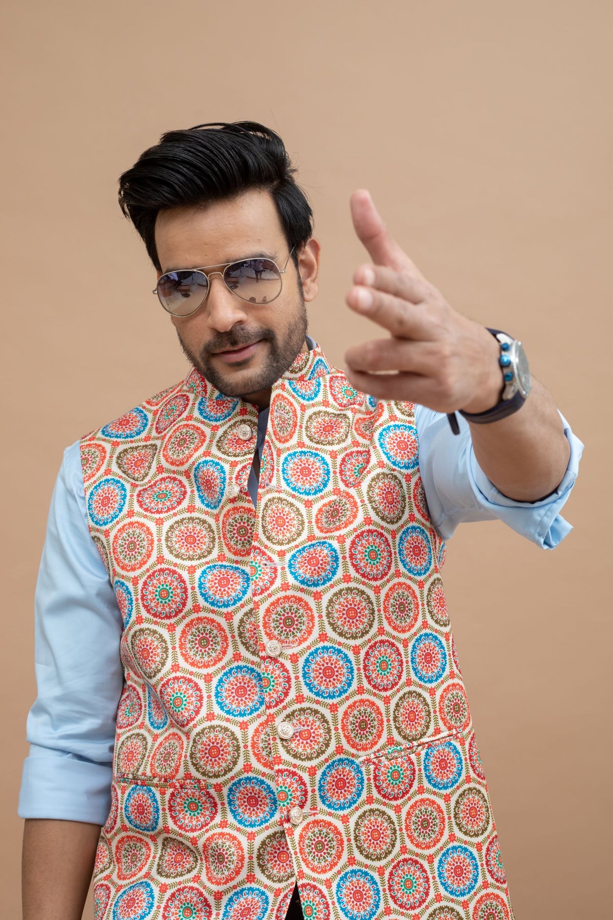 Button Print Nehru Jacket