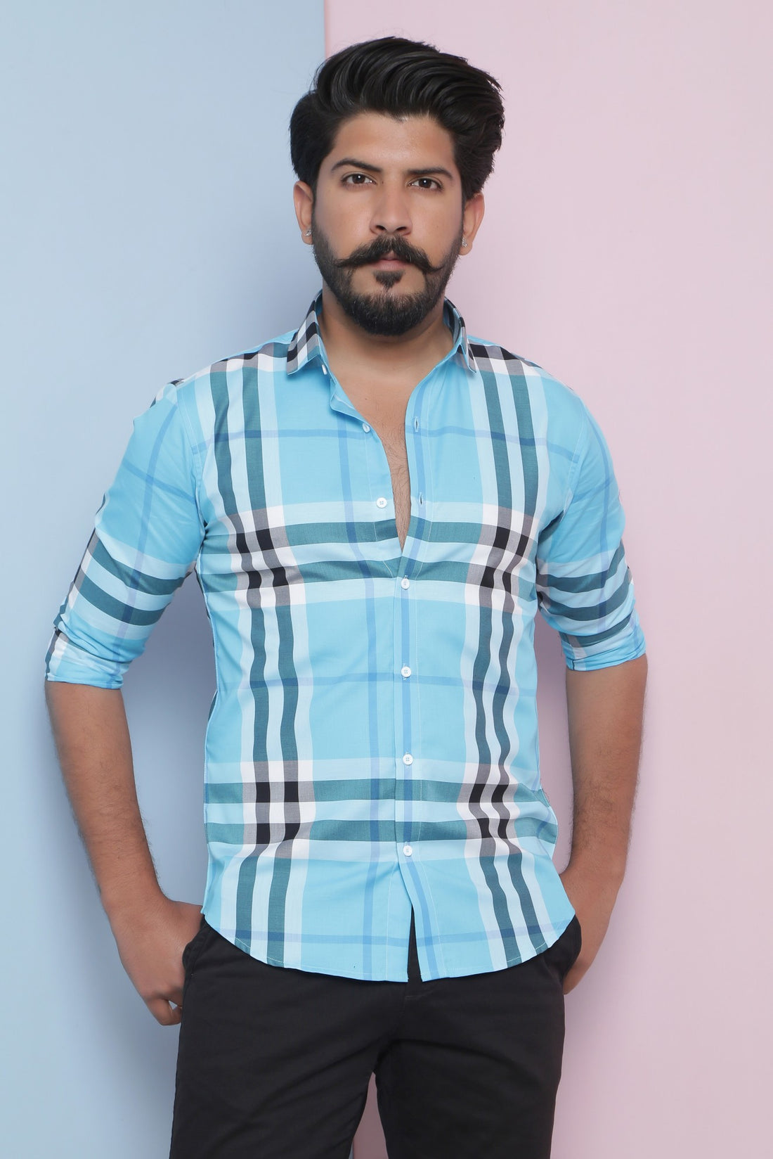 Sky Blue Burberry Checks Shirt
