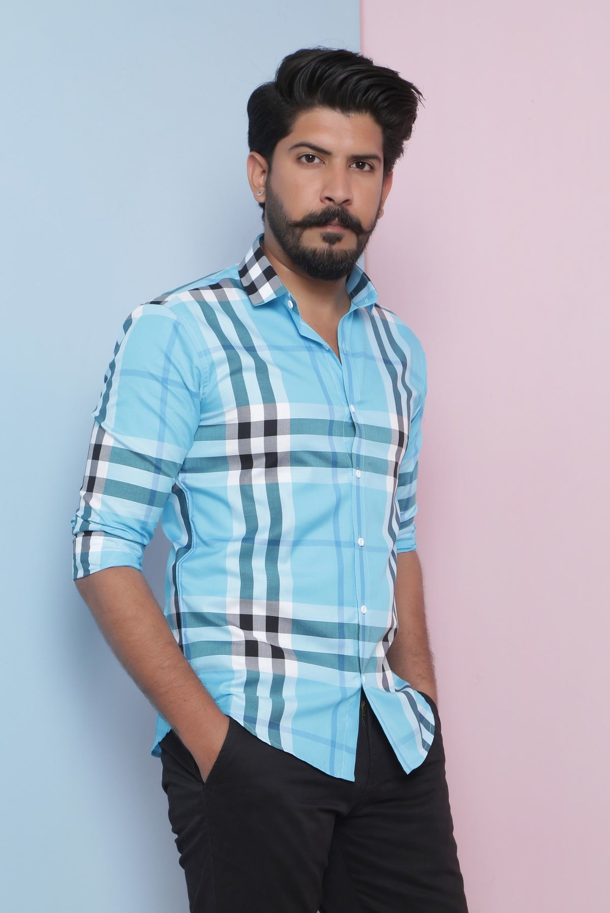 Sky Blue Burberry Checks Shirt