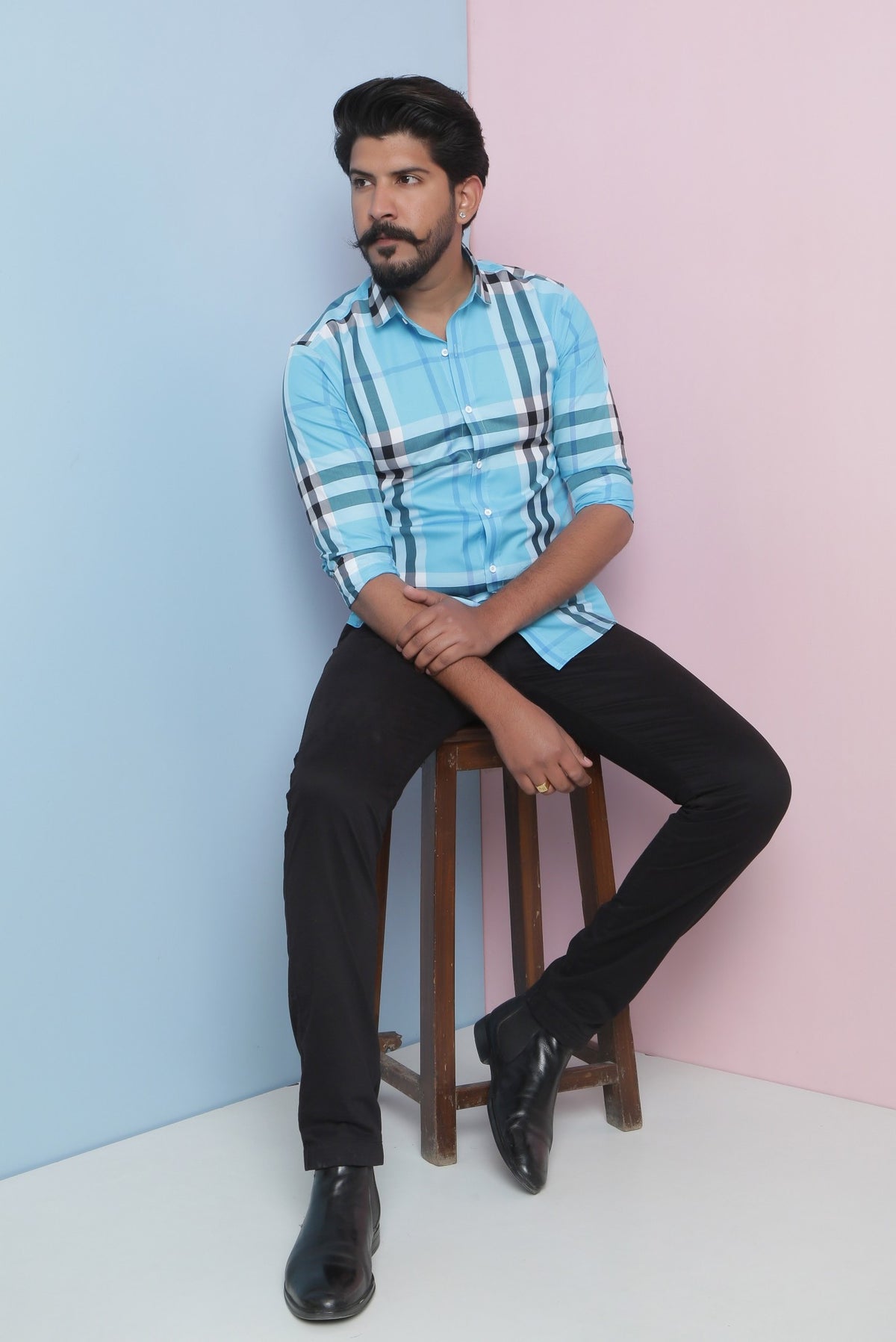 Sky Blue Burberry Checks Shirt