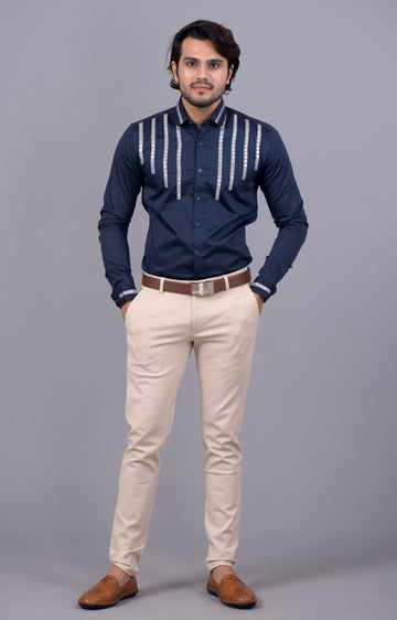 Navy Blue Mirror Work Shirt