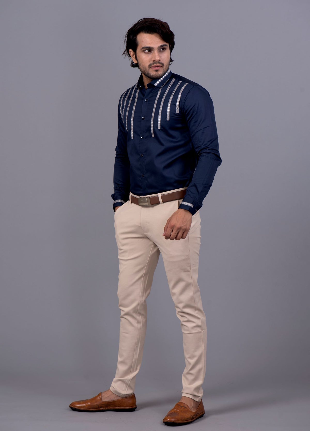 Navy Blue Mirror Work Shirt