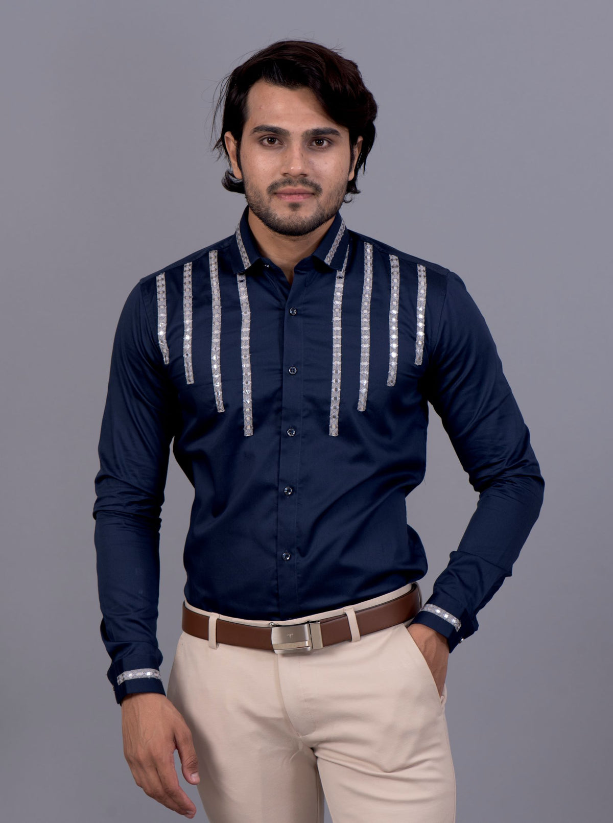 Navy Blue Mirror Work Shirt