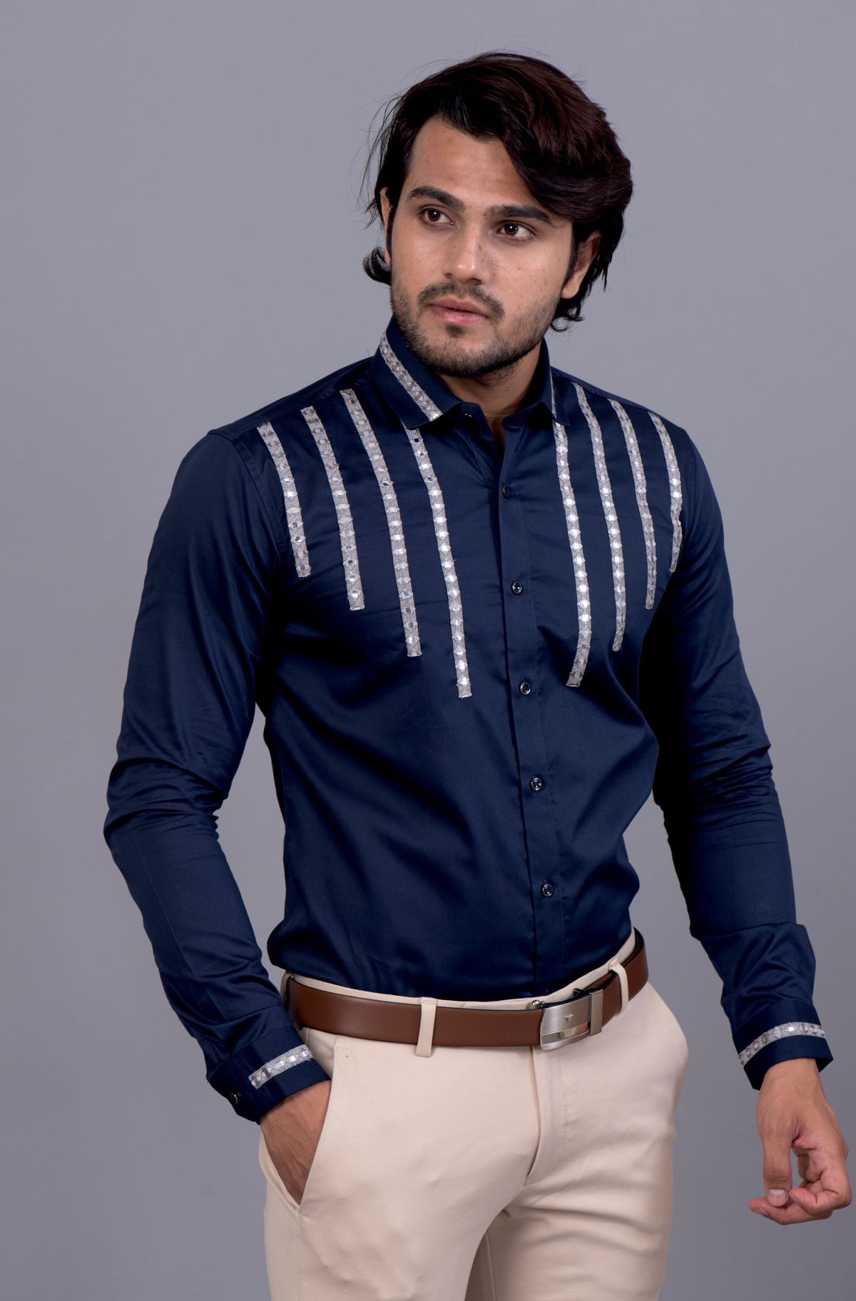 Navy Blue Mirror Work Shirt