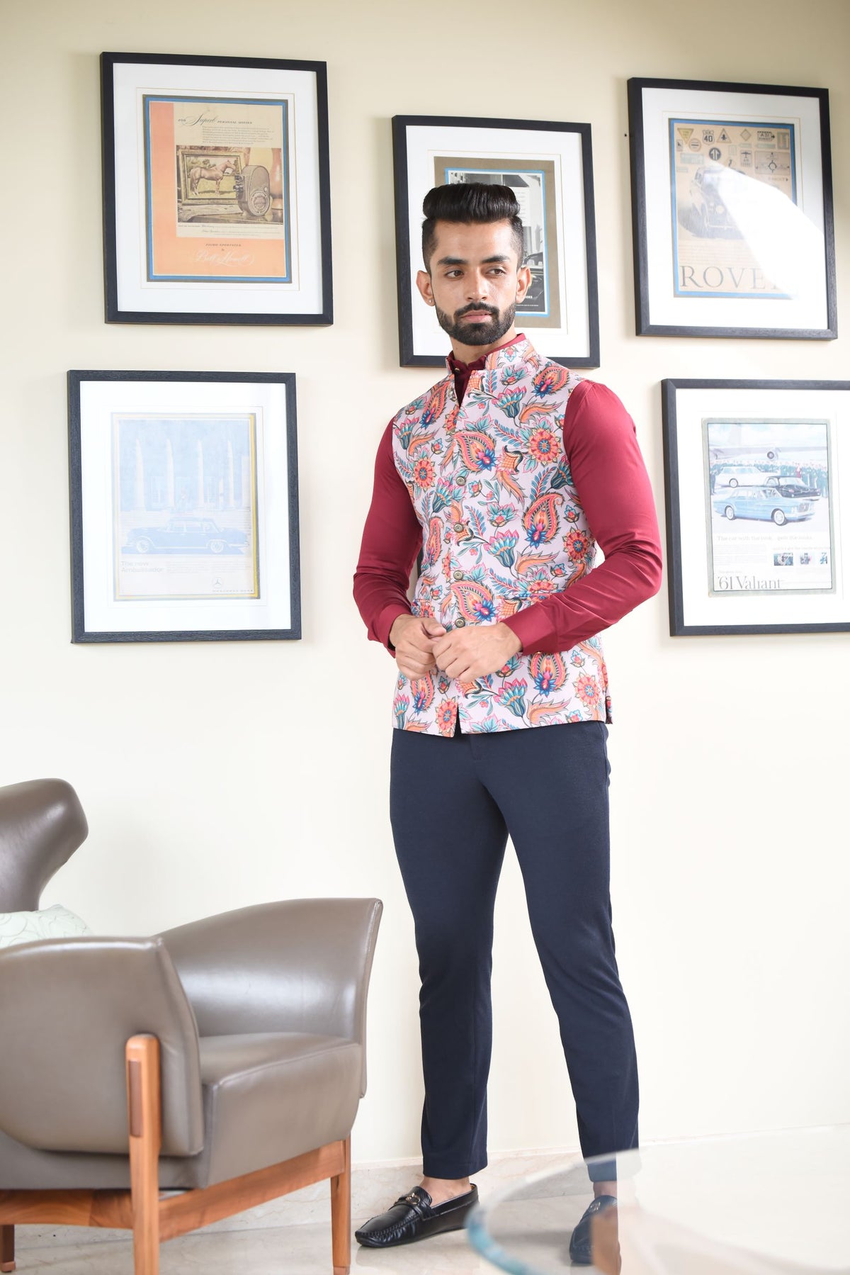Orange Paisly Nehru Jacket