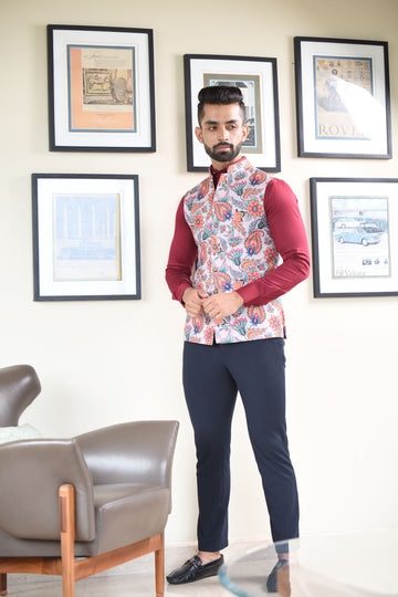 Orange Paisly Nehru Jacket
