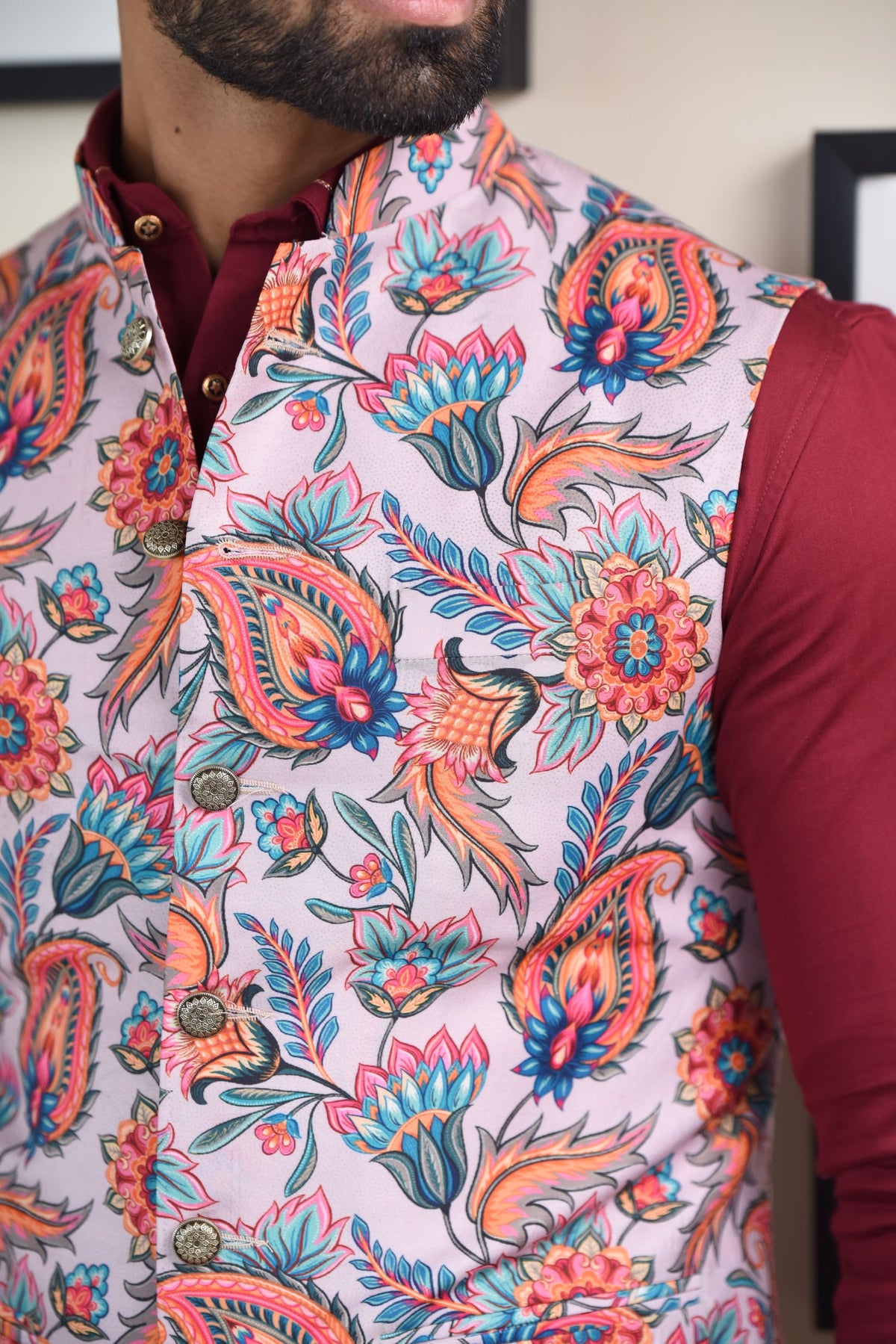 Orange Paisly Nehru Jacket