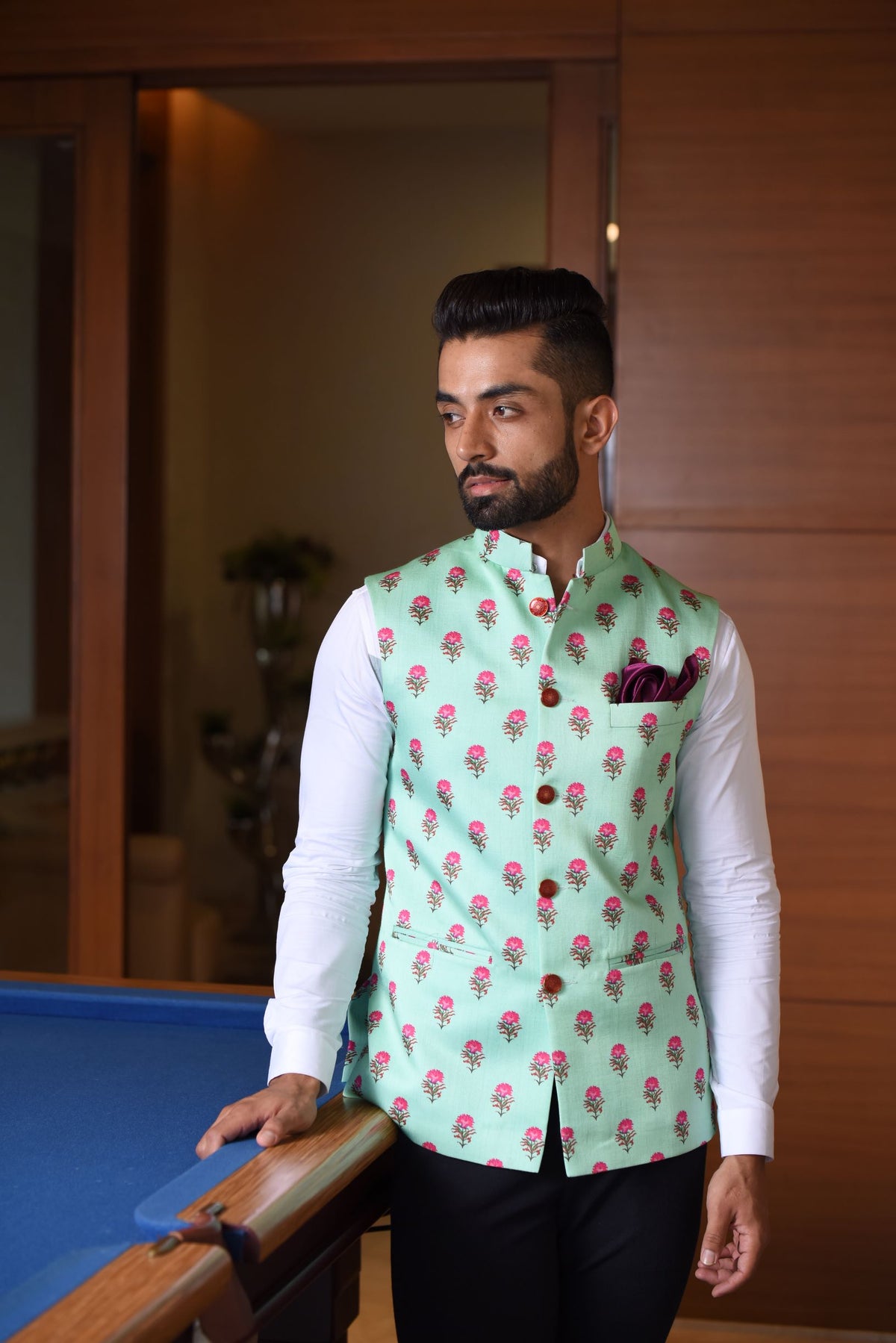 Floral Block Nehru Jacket