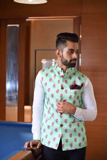 Floral Block Nehru Jacket